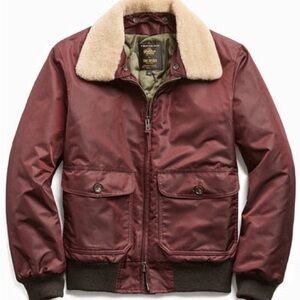 Todd Snyder + Golden Bear Burgundy Bomber Jacket with Shearling Beige Collar
